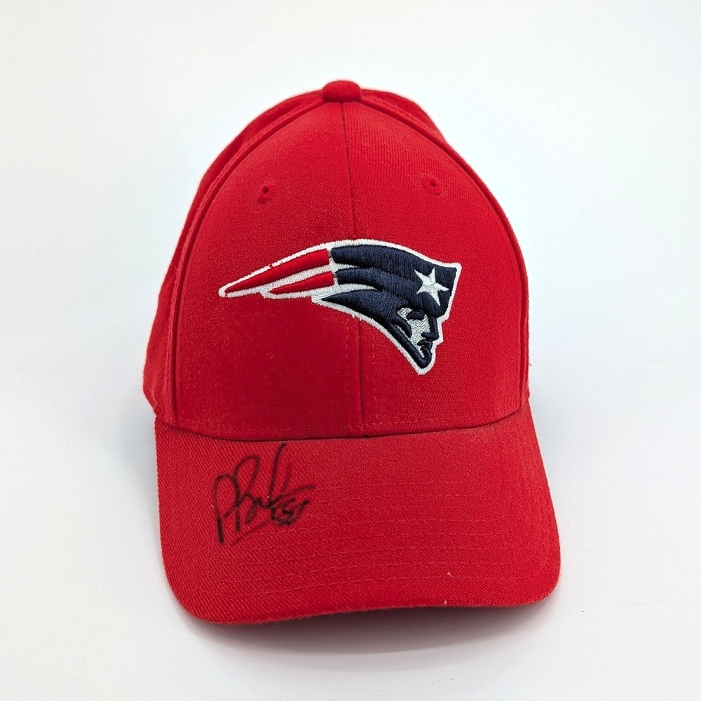 Reebok New England Patriots Pete Brock Signed Onfield Hat Red Size S/M - Picture 3 of 9